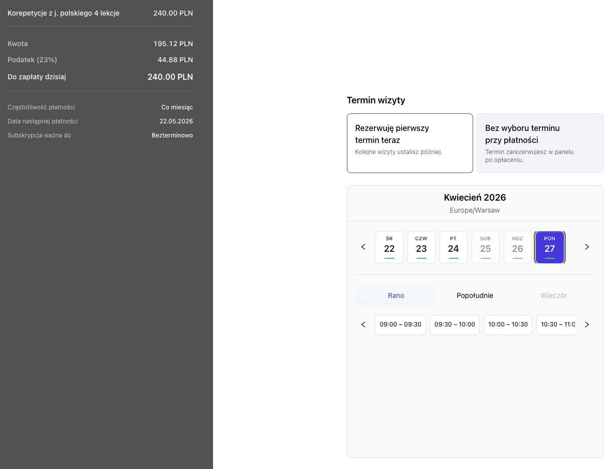 Client - payment and first booking in one checkout