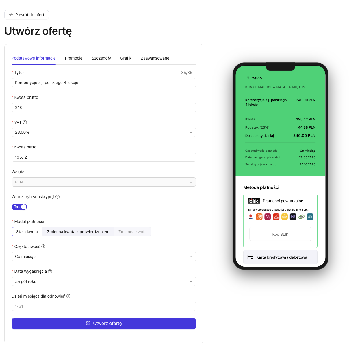 Admin - create an offer with a pass and a cycle