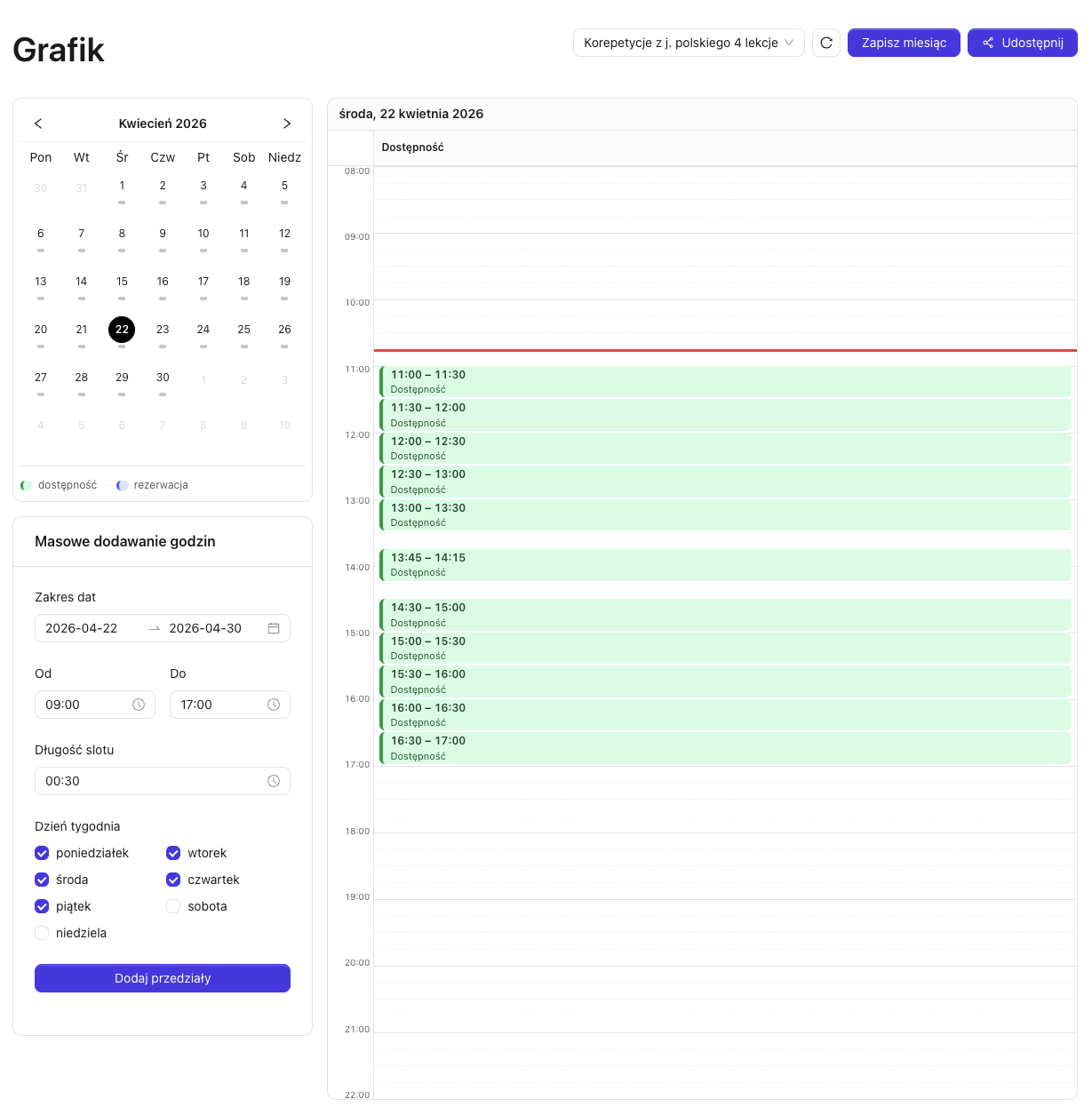 Admin - schedule and availability
